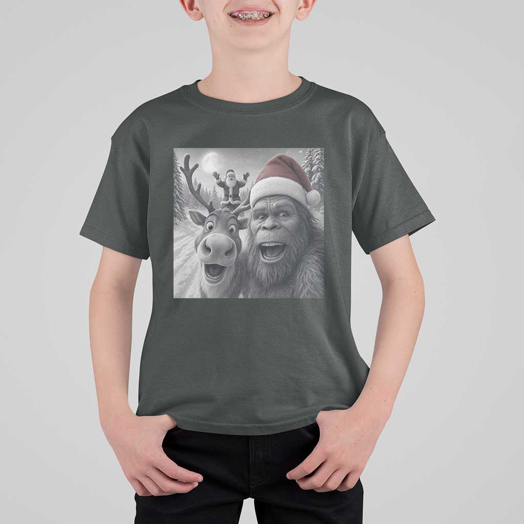 Funny Bigfoot Selfie Christmas T Shirt For Kid Santa Reindeer Sasquatch Xmas - Wonder Print Shop