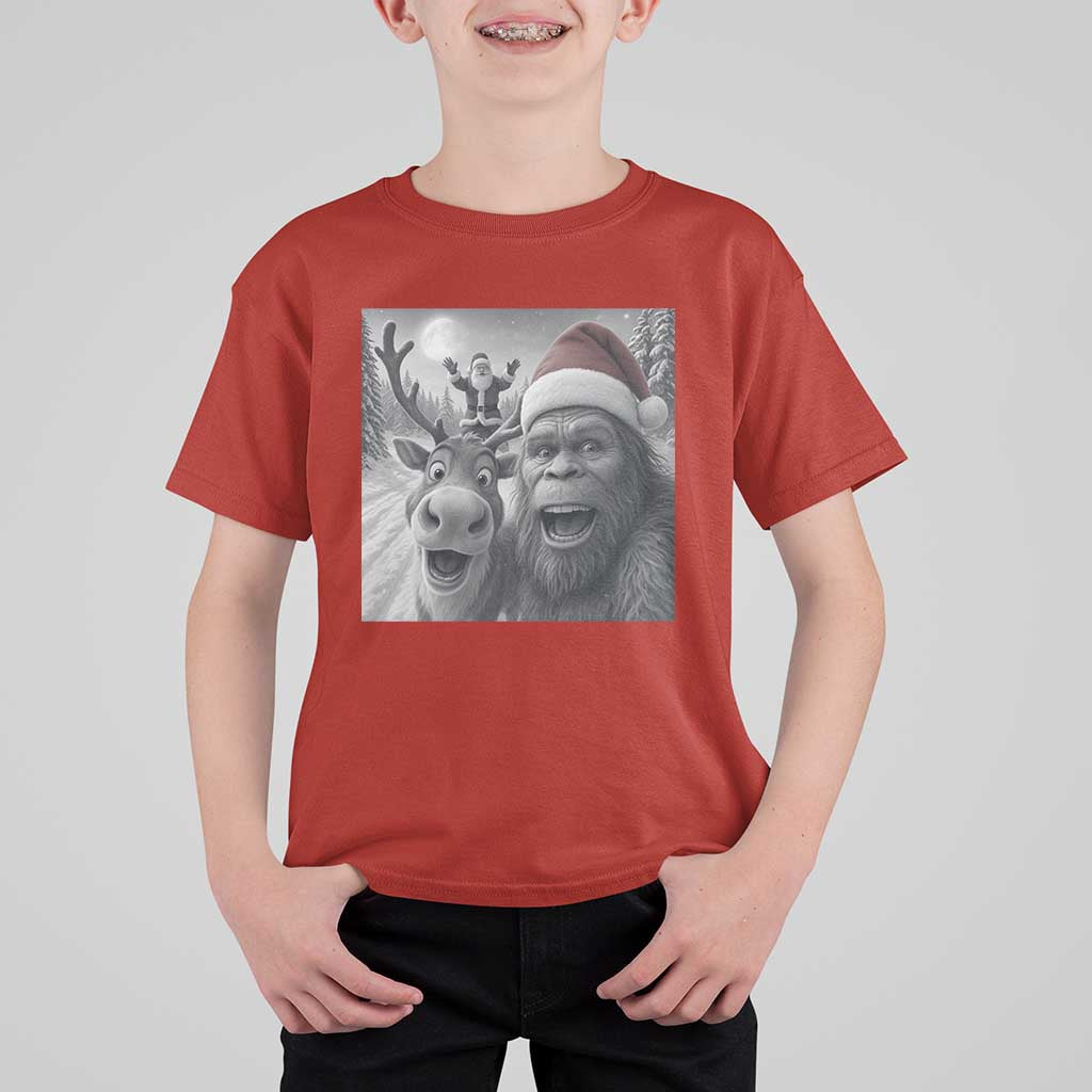 Funny Bigfoot Selfie Christmas T Shirt For Kid Santa Reindeer Sasquatch Xmas - Wonder Print Shop