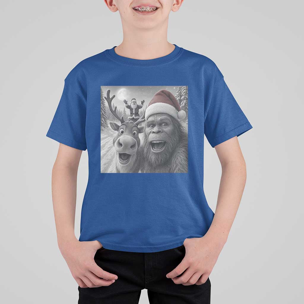 Funny Bigfoot Selfie Christmas T Shirt For Kid Santa Reindeer Sasquatch Xmas - Wonder Print Shop