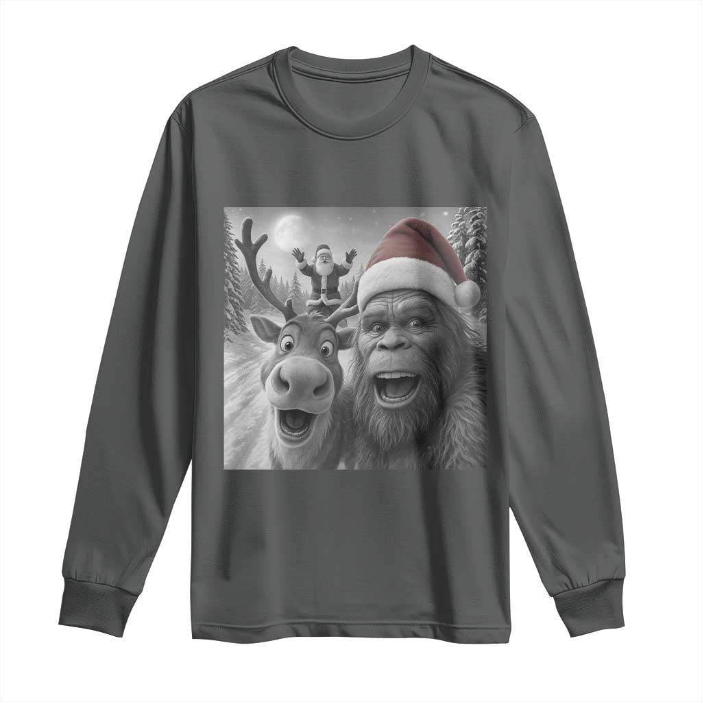 Funny Bigfoot Selfie Christmas Long Sleeve Shirt Santa Reindeer Sasquatch Xmas - Wonder Print Shop