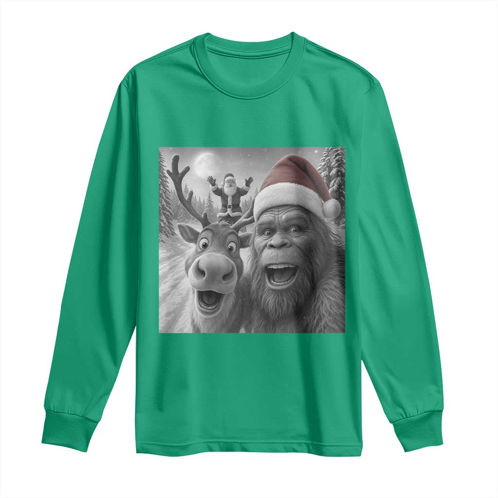 Funny Bigfoot Selfie Christmas Long Sleeve Shirt Santa Reindeer Sasquatch Xmas - Wonder Print Shop