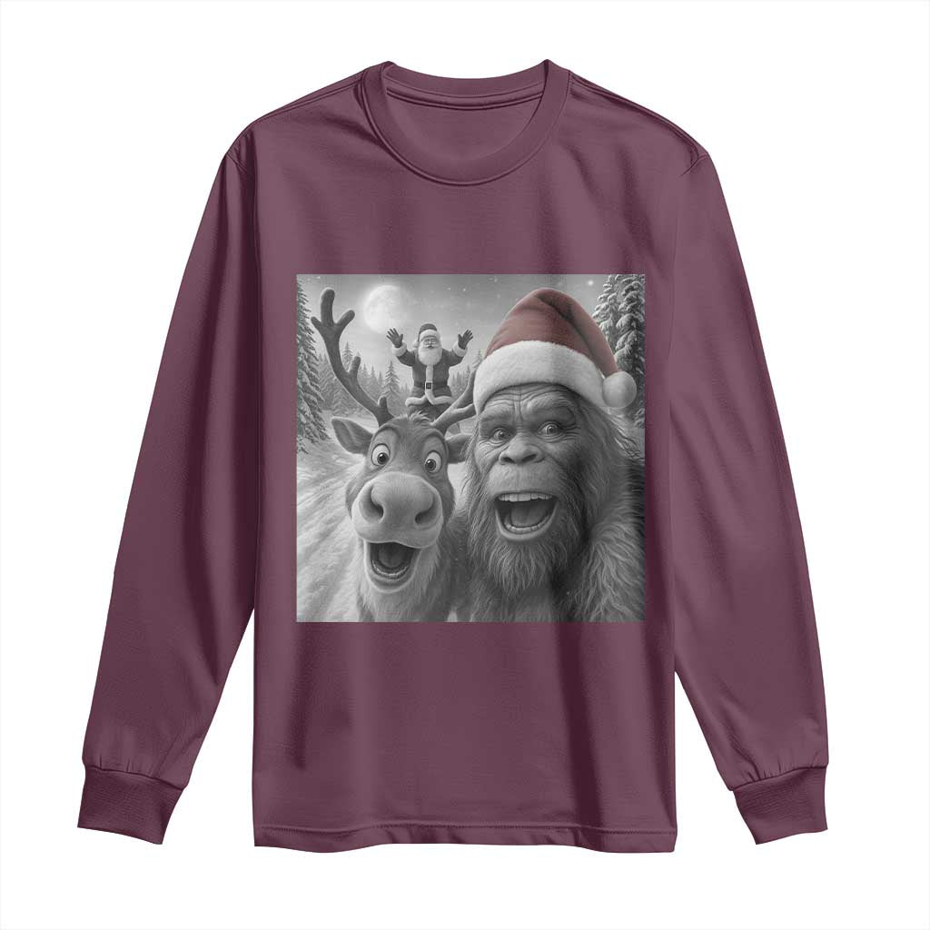 Funny Bigfoot Selfie Christmas Long Sleeve Shirt Santa Reindeer Sasquatch Xmas - Wonder Print Shop