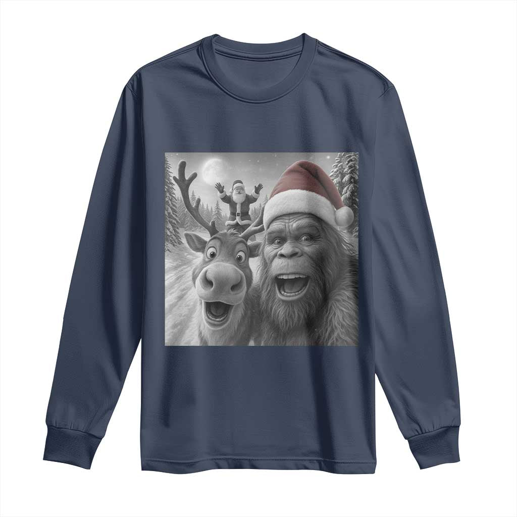Funny Bigfoot Selfie Christmas Long Sleeve Shirt Santa Reindeer Sasquatch Xmas - Wonder Print Shop
