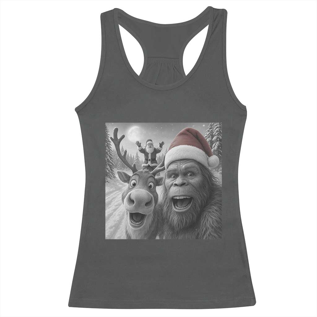 Funny Bigfoot Selfie Christmas Racerback Tank Top Santa Reindeer Sasquatch Xmas - Wonder Print Shop