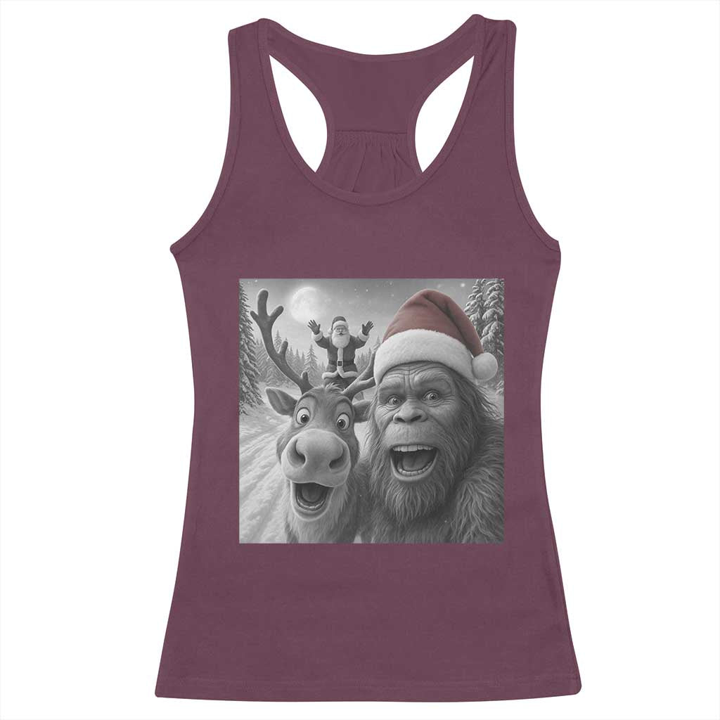 Funny Bigfoot Selfie Christmas Racerback Tank Top Santa Reindeer Sasquatch Xmas - Wonder Print Shop