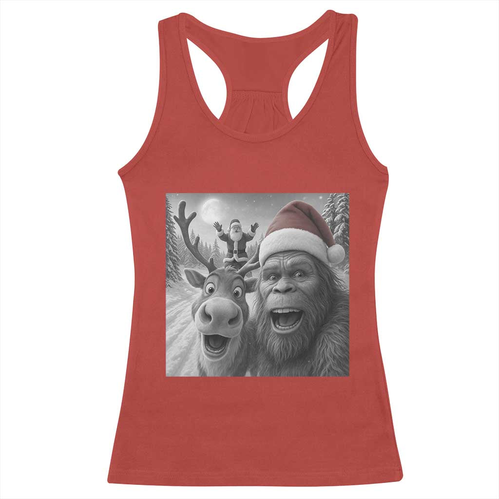 Funny Bigfoot Selfie Christmas Racerback Tank Top Santa Reindeer Sasquatch Xmas - Wonder Print Shop
