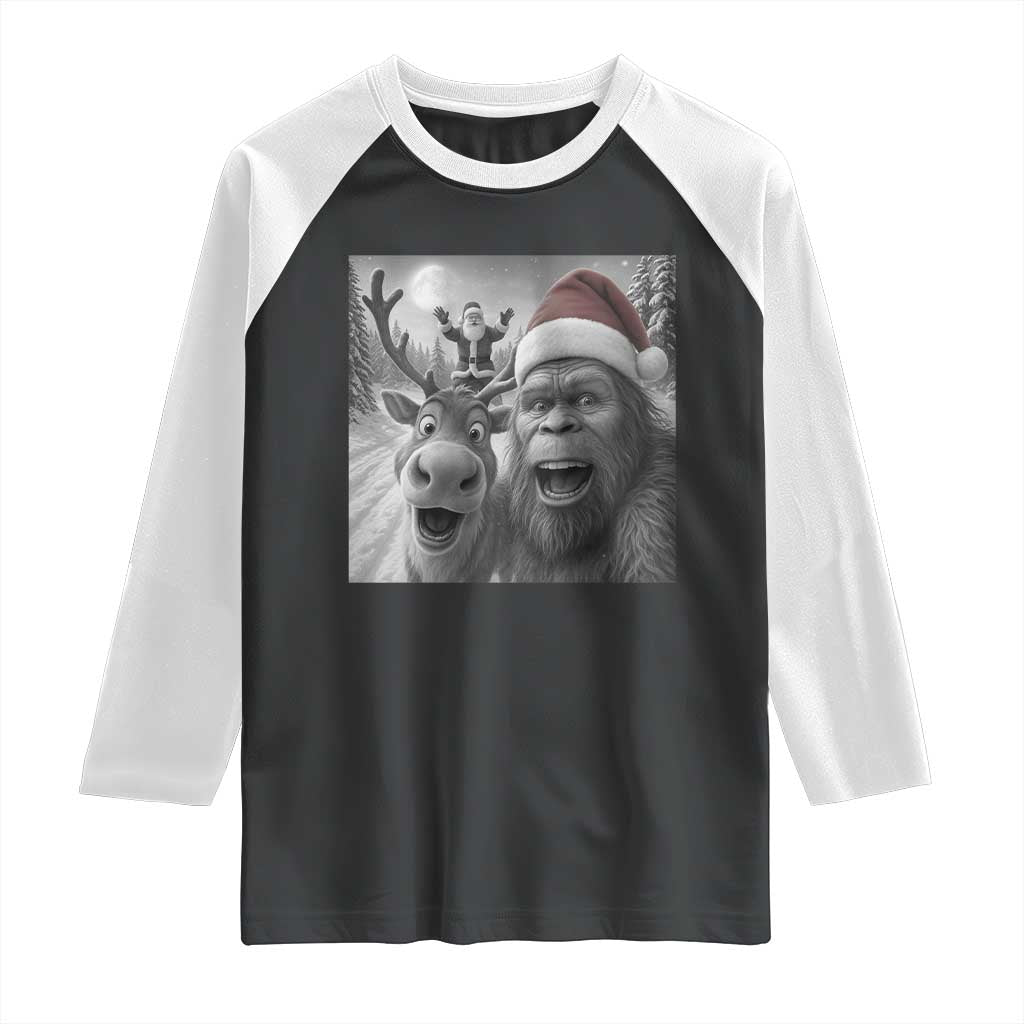 Funny Bigfoot Selfie Christmas Raglan Shirt Santa Reindeer Sasquatch Xmas - Wonder Print Shop