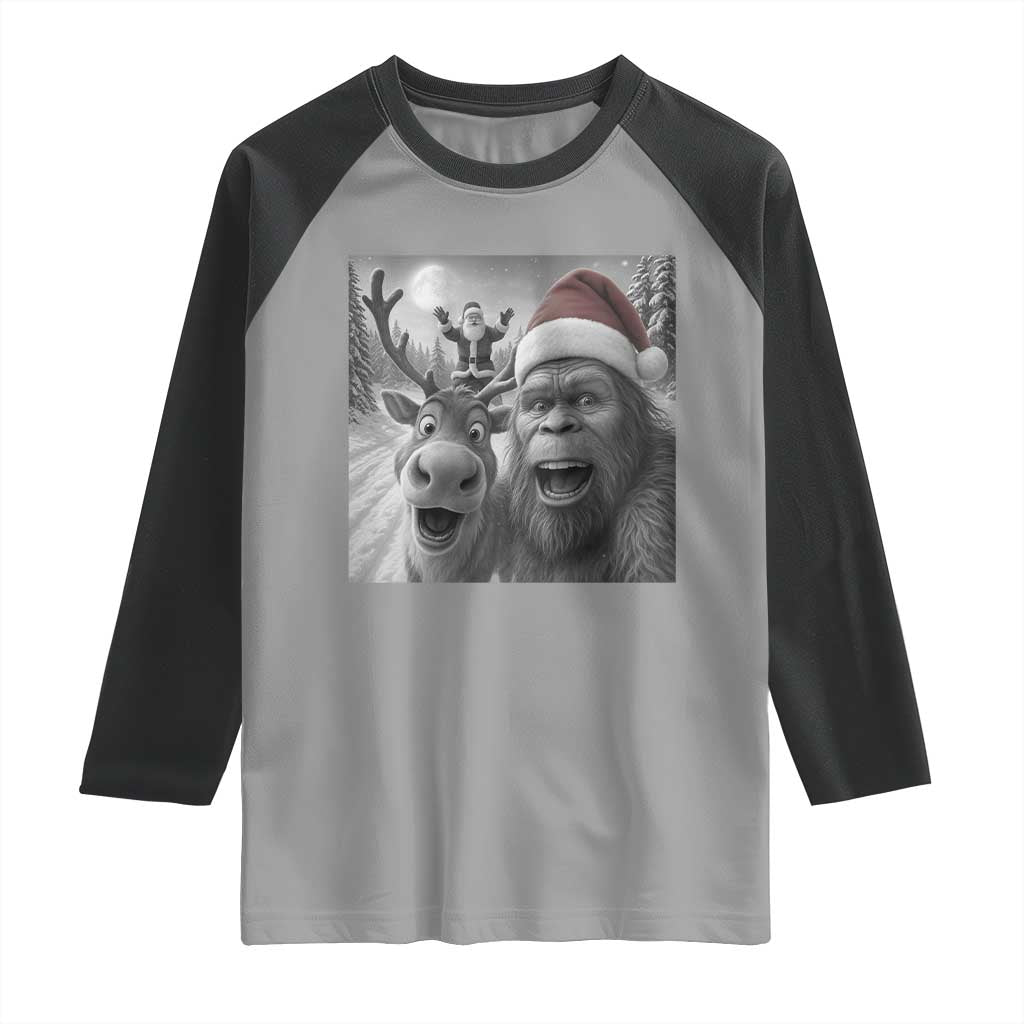 Funny Bigfoot Selfie Christmas Raglan Shirt Santa Reindeer Sasquatch Xmas - Wonder Print Shop