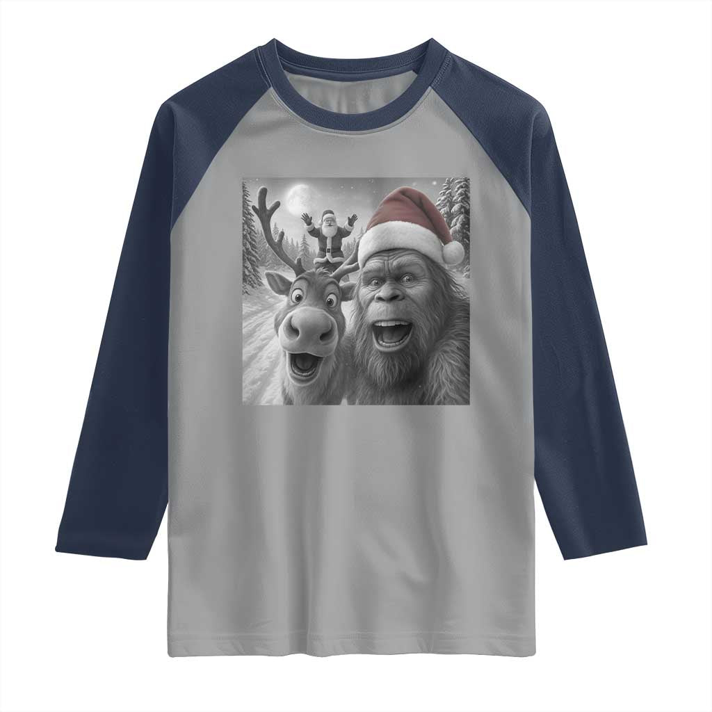 Funny Bigfoot Selfie Christmas Raglan Shirt Santa Reindeer Sasquatch Xmas - Wonder Print Shop
