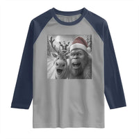Funny Bigfoot Selfie Christmas Raglan Shirt Santa Reindeer Sasquatch Xmas - Wonder Print Shop