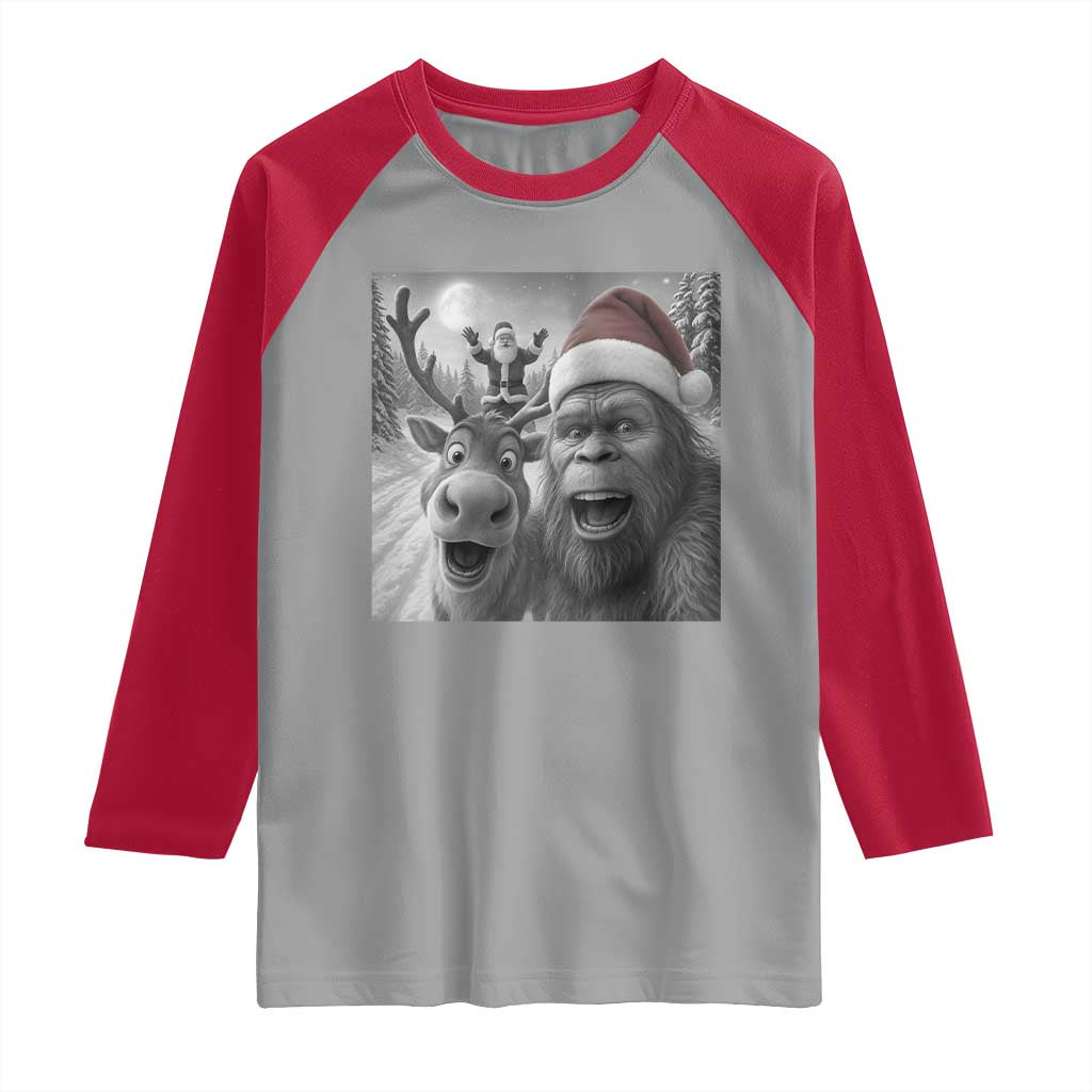 Funny Bigfoot Selfie Christmas Raglan Shirt Santa Reindeer Sasquatch Xmas - Wonder Print Shop