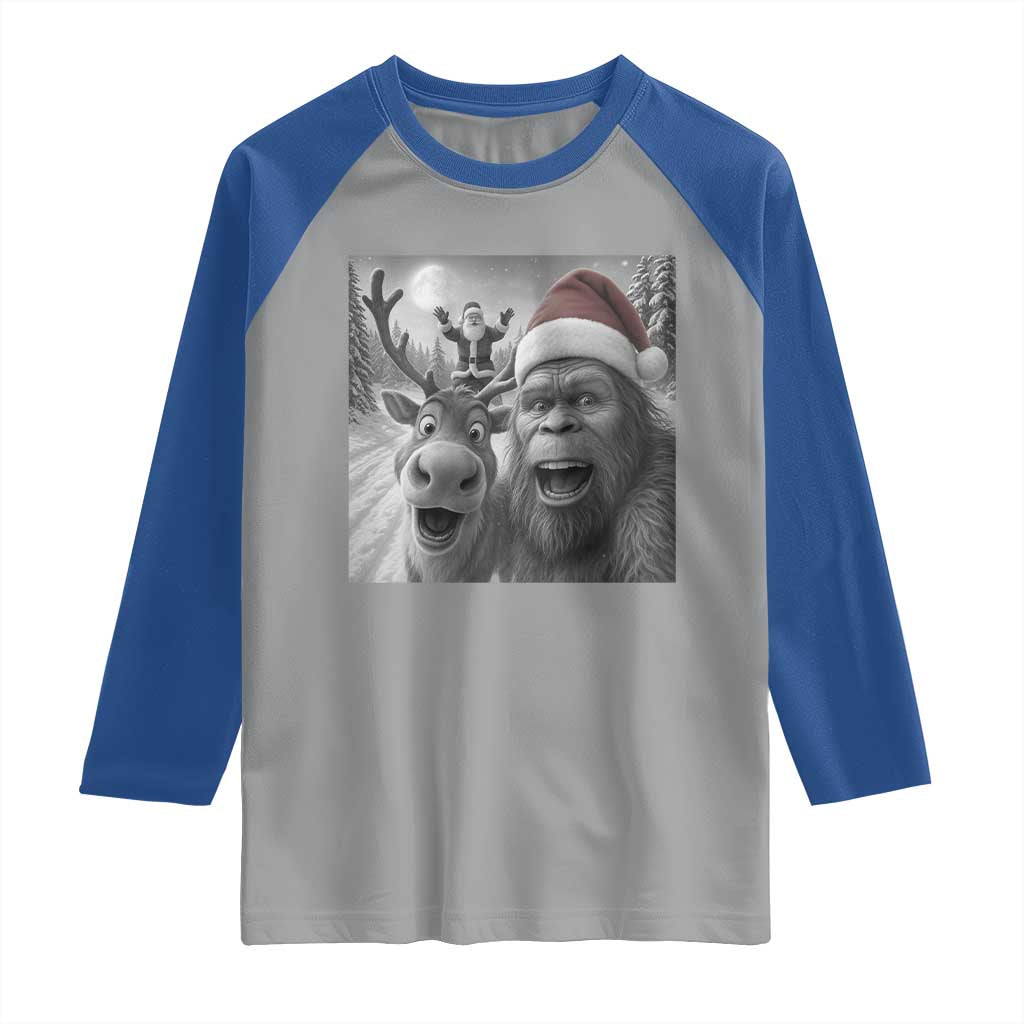 Funny Bigfoot Selfie Christmas Raglan Shirt Santa Reindeer Sasquatch Xmas - Wonder Print Shop