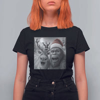 Funny Bigfoot Selfie Christmas T Shirt For Women Santa Reindeer Sasquatch Xmas - Wonder Print Shop