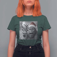 Funny Bigfoot Selfie Christmas T Shirt For Women Santa Reindeer Sasquatch Xmas - Wonder Print Shop