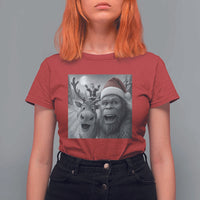 Funny Bigfoot Selfie Christmas T Shirt For Women Santa Reindeer Sasquatch Xmas - Wonder Print Shop