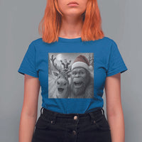 Funny Bigfoot Selfie Christmas T Shirt For Women Santa Reindeer Sasquatch Xmas - Wonder Print Shop