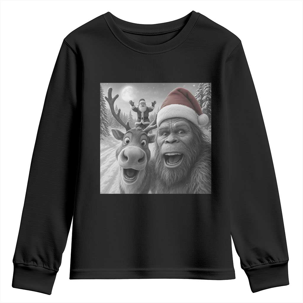Funny Bigfoot Selfie Christmas Youth Sweatshirt Santa Reindeer Sasquatch Xmas - Wonder Print Shop