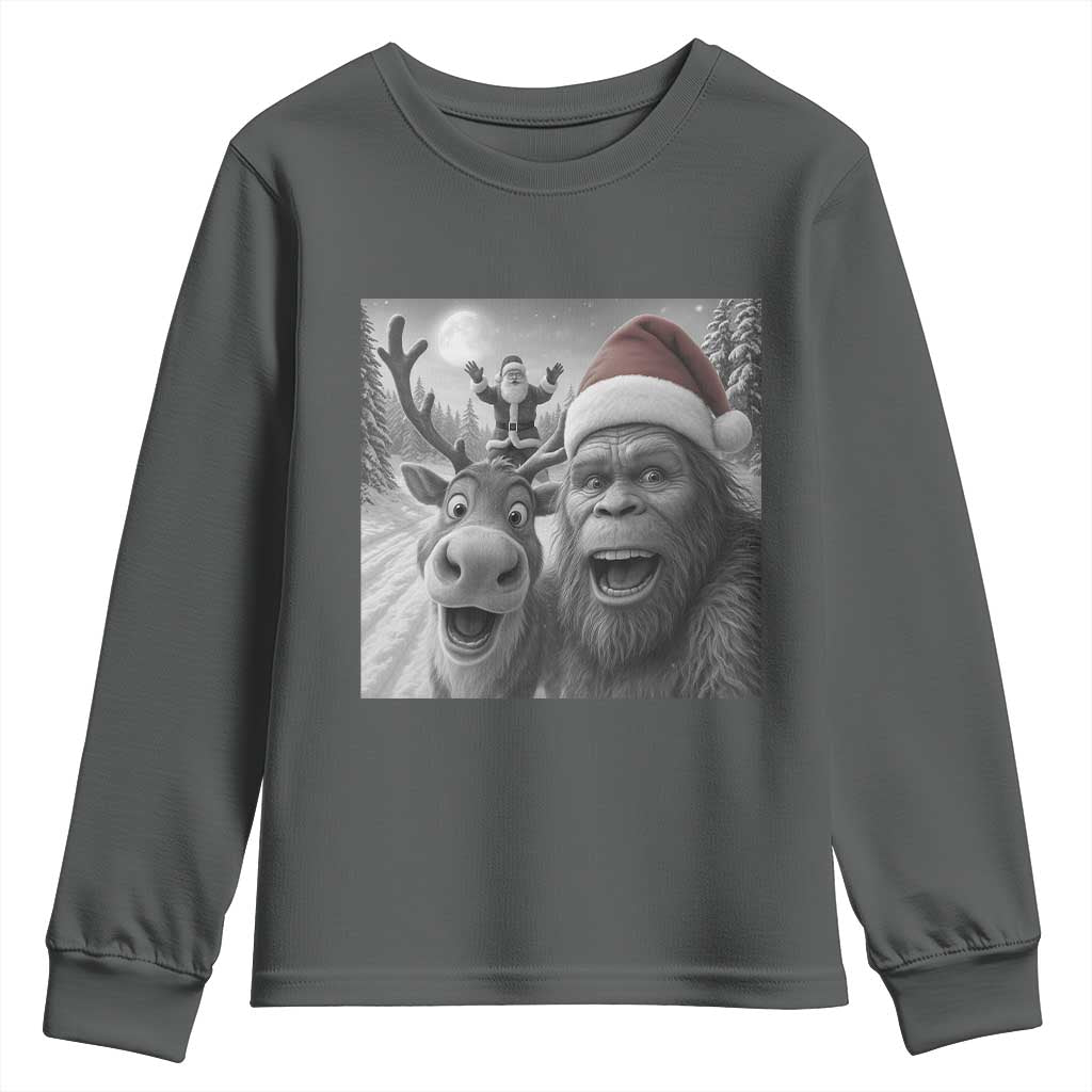 Funny Bigfoot Selfie Christmas Youth Sweatshirt Santa Reindeer Sasquatch Xmas - Wonder Print Shop