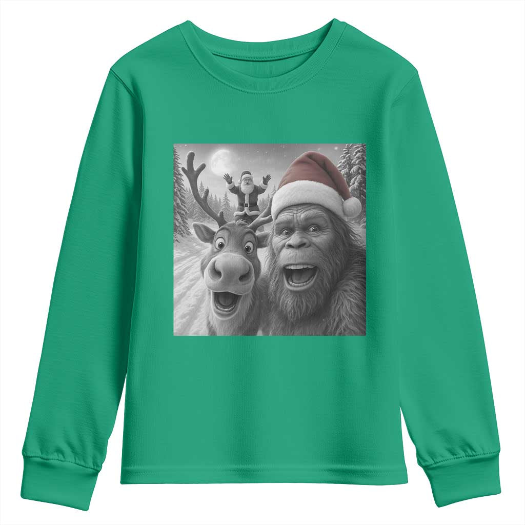 Funny Bigfoot Selfie Christmas Youth Sweatshirt Santa Reindeer Sasquatch Xmas - Wonder Print Shop