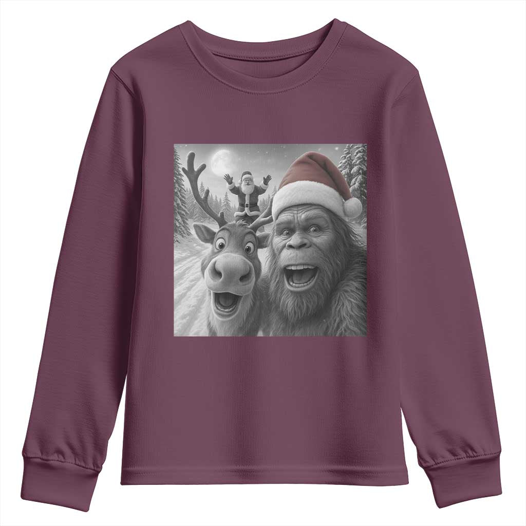 Funny Bigfoot Selfie Christmas Youth Sweatshirt Santa Reindeer Sasquatch Xmas - Wonder Print Shop