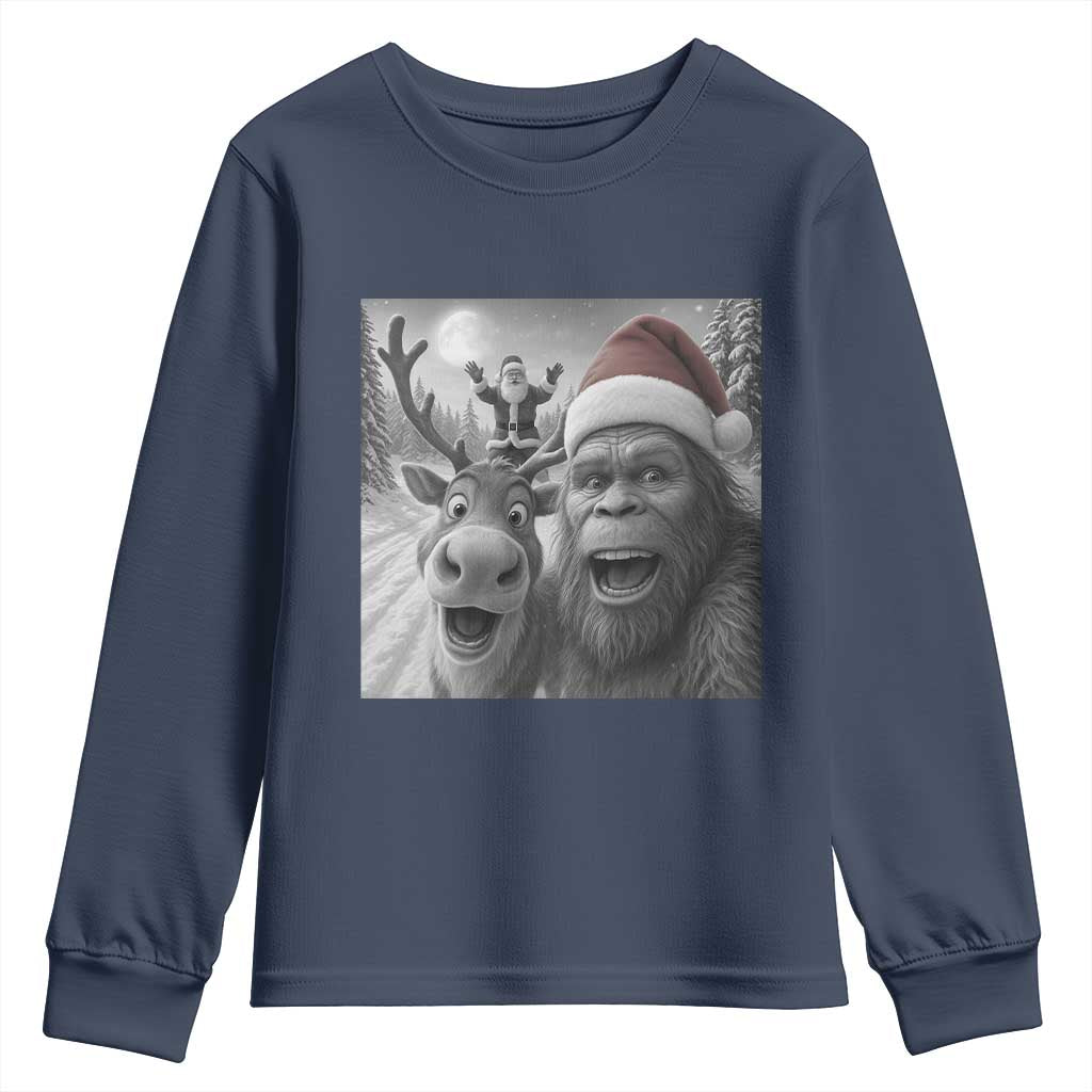 Funny Bigfoot Selfie Christmas Youth Sweatshirt Santa Reindeer Sasquatch Xmas - Wonder Print Shop