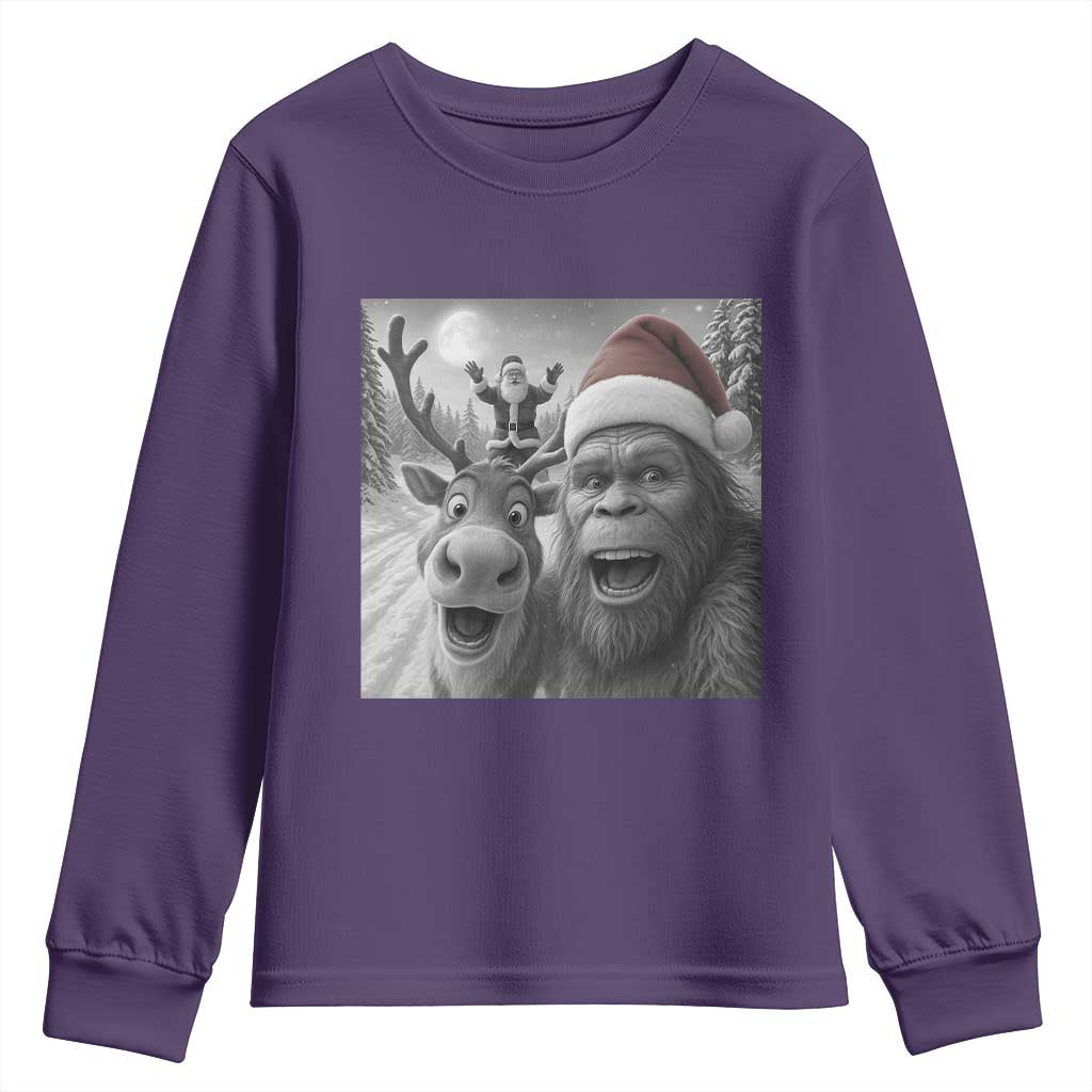 Funny Bigfoot Selfie Christmas Youth Sweatshirt Santa Reindeer Sasquatch Xmas - Wonder Print Shop