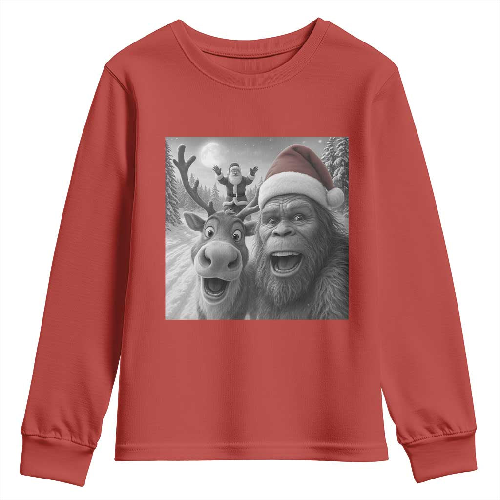 Funny Bigfoot Selfie Christmas Youth Sweatshirt Santa Reindeer Sasquatch Xmas - Wonder Print Shop