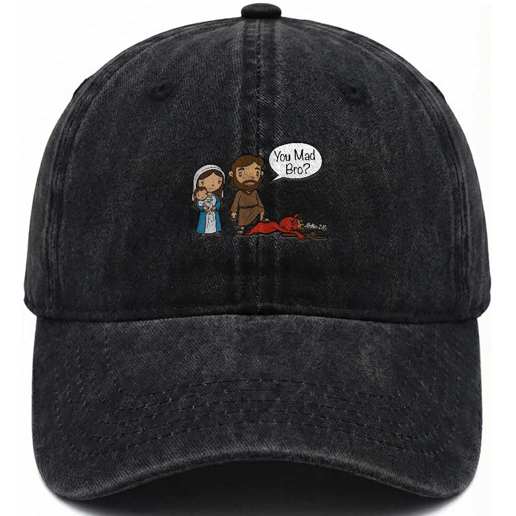 Funny Christian Washed Cotton Baseball Cap You Mad Bro Matthew 2:16