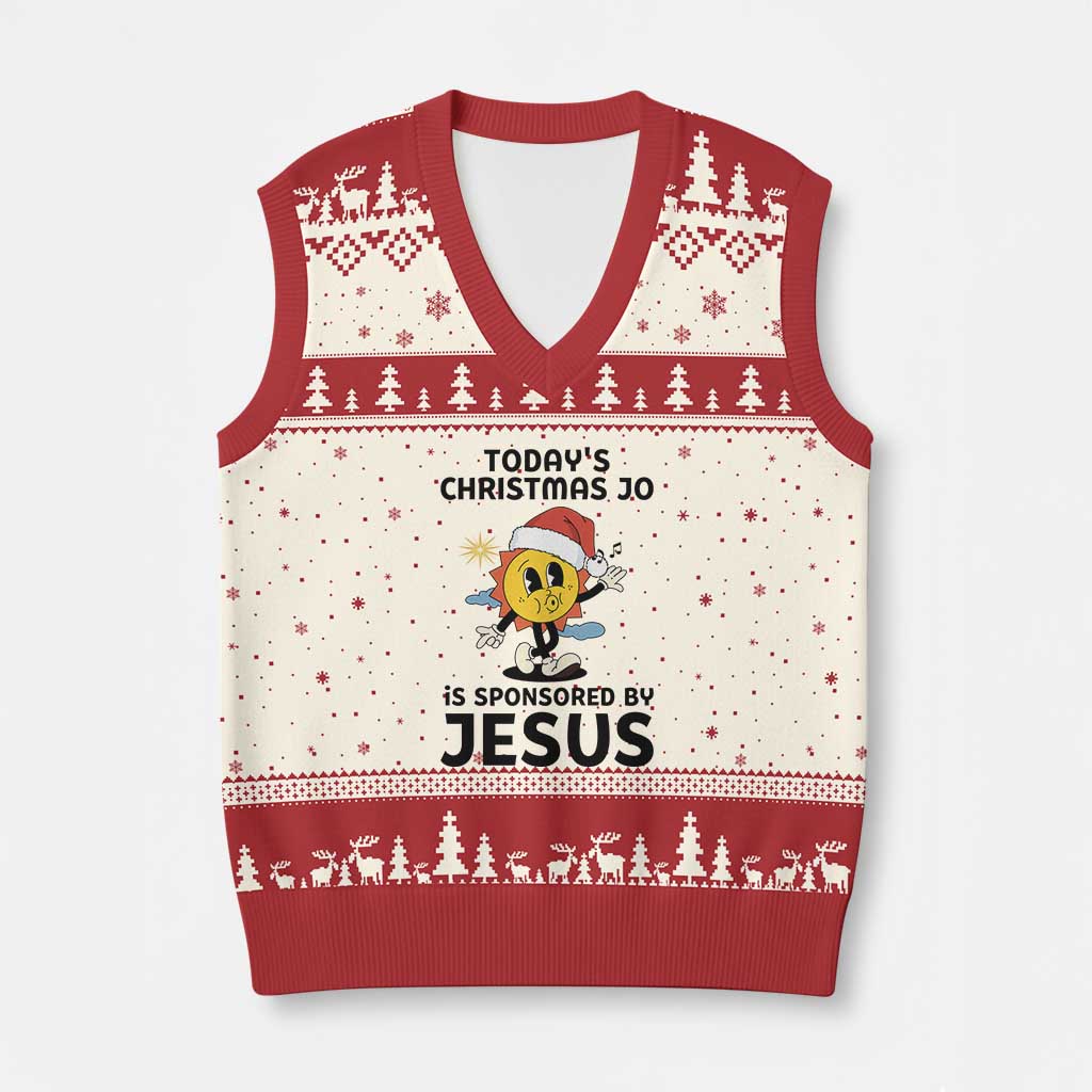 Funny Jesus Christian Xmas V-Neck Knit Sweater Vest Today Is Good Mood Is Sponsored By Jesus - Wonder Print Shop