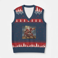 Funny Santa Basketball V-Neck Knit Sweater Vest Satan Xmas Meme - Wonder Print Shop