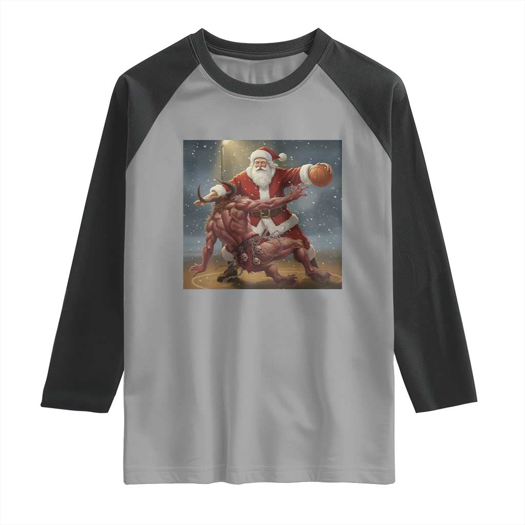 Funny Santa Basketball Raglan Shirt Satan Christmas Meme - Wonder Print Shop