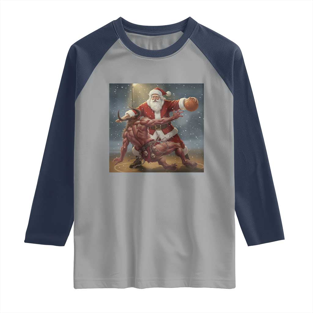 Funny Santa Basketball Raglan Shirt Satan Christmas Meme - Wonder Print Shop