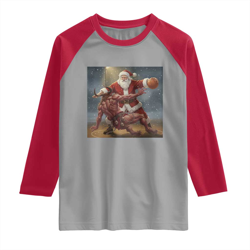 Funny Santa Basketball Raglan Shirt Satan Christmas Meme - Wonder Print Shop