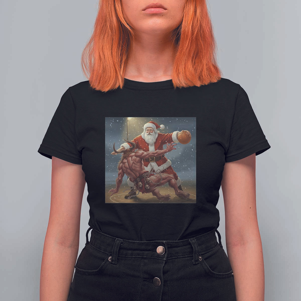 Funny Santa Basketball T Shirt For Women Satan Christmas Meme - Wonder Print Shop