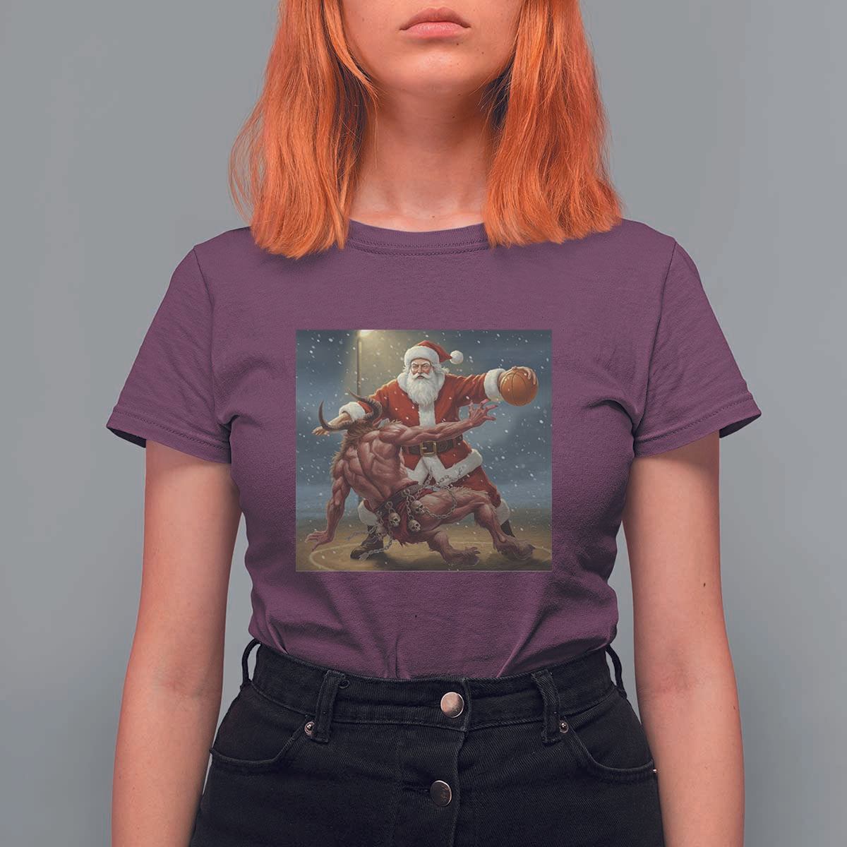 Funny Santa Basketball T Shirt For Women Satan Christmas Meme - Wonder Print Shop