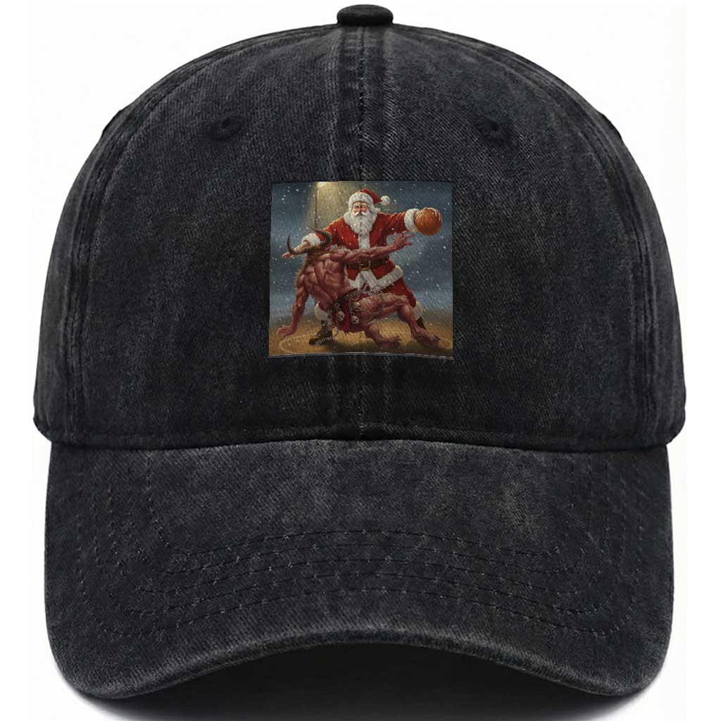 Funny Santa Basketball Washed Cotton Baseball Cap Satan Christmas Meme