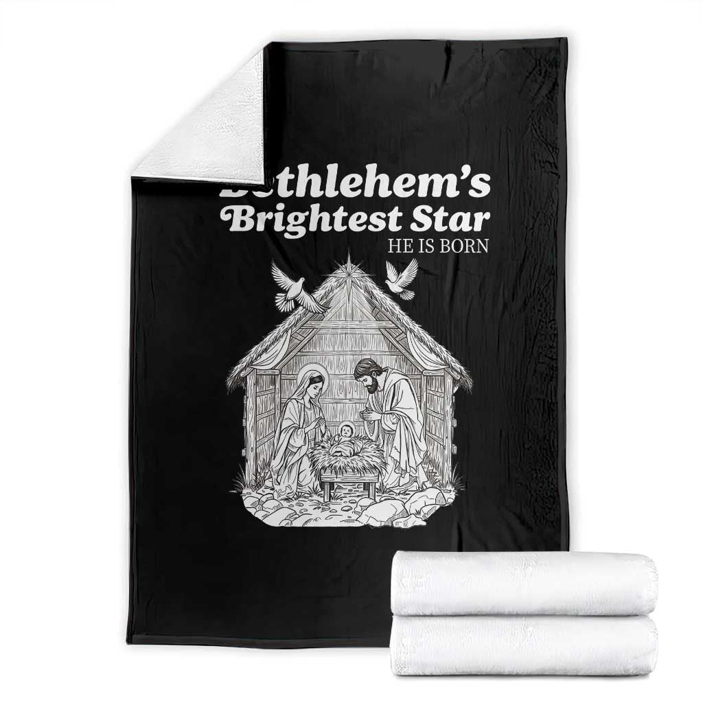 Nativity Scene Throw Blanket Brightest Star of Bethlehem He Is Born Christian Christmas - Wonder Print Shop
