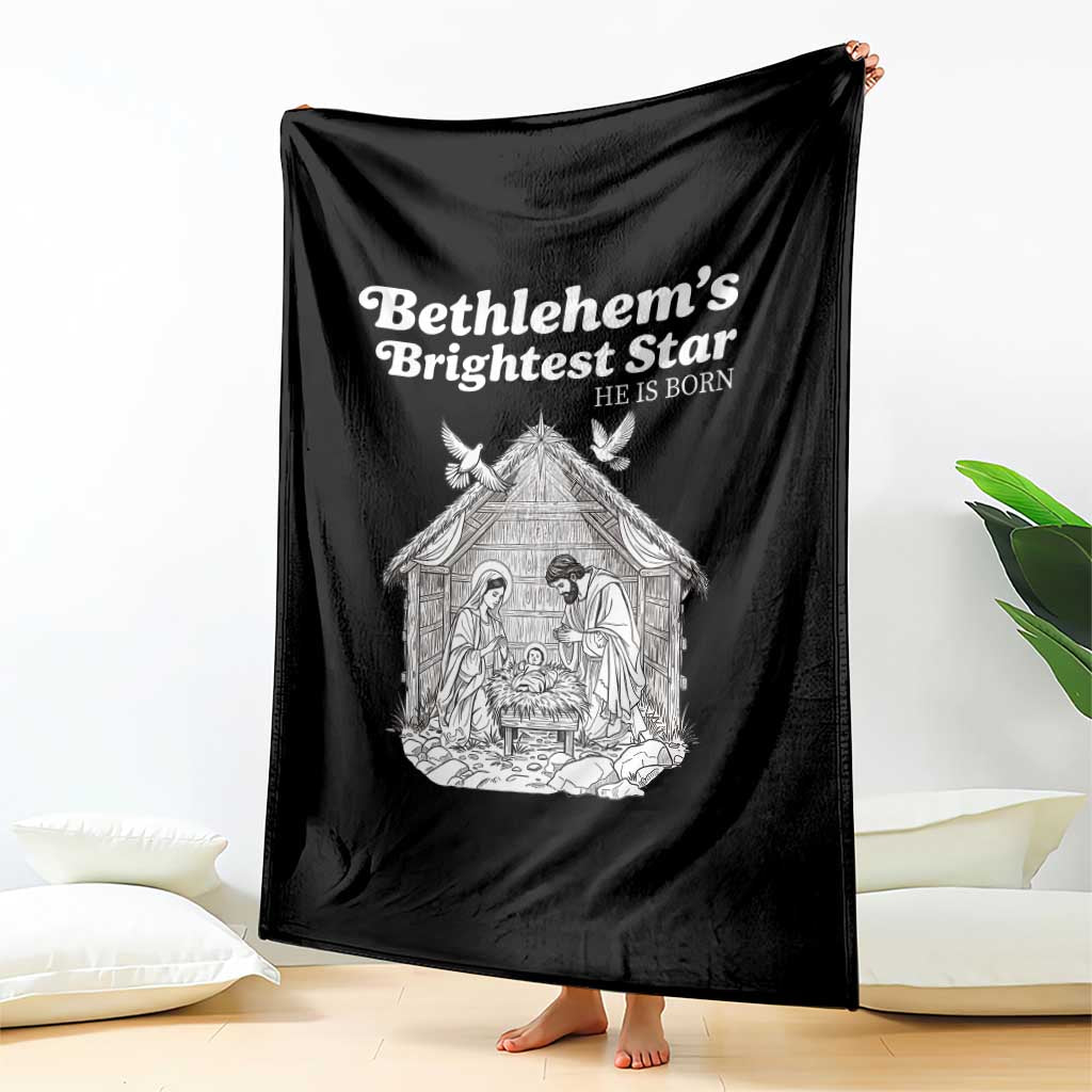 Nativity Scene Throw Blanket Brightest Star of Bethlehem He Is Born Christian Christmas - Wonder Print Shop