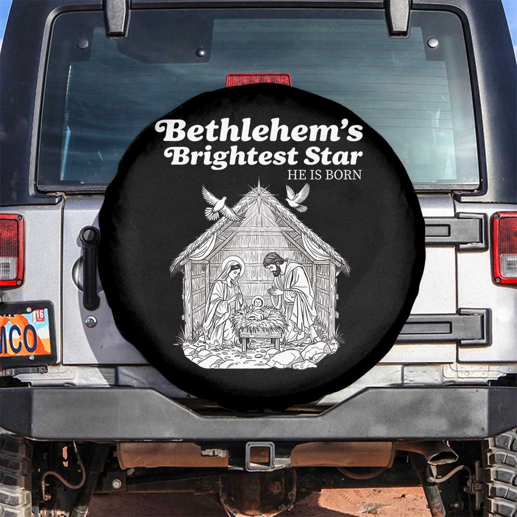 Nativity Scene Spare Tire Cover Brightest Star of Bethlehem He Is Born Christian Christmas - Wonder Print Shop