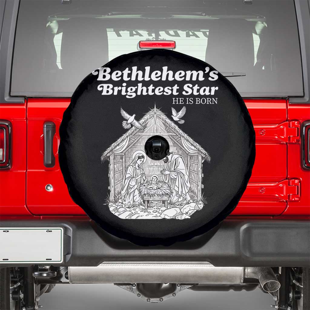 Nativity Scene Spare Tire Cover Brightest Star of Bethlehem He Is Born Christian Christmas - Wonder Print Shop
