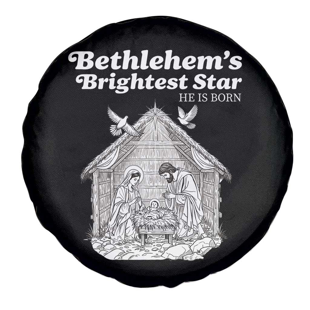 Nativity Scene Spare Tire Cover Brightest Star of Bethlehem He Is Born Christian Christmas - Wonder Print Shop