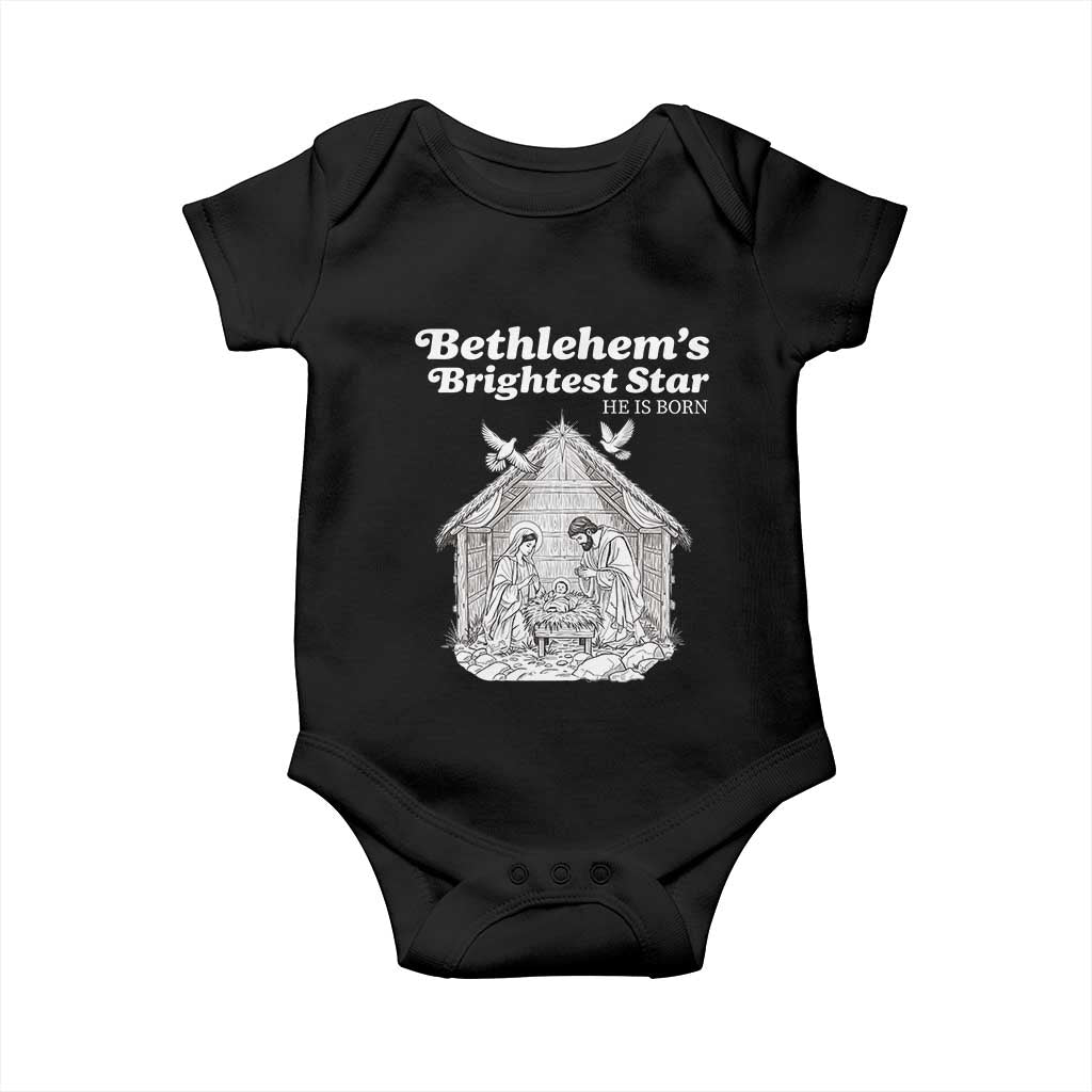 Nativity Scene Baby Onesie Brightest Star of Bethlehem He Is Born Christian Christmas - Wonder Print Shop