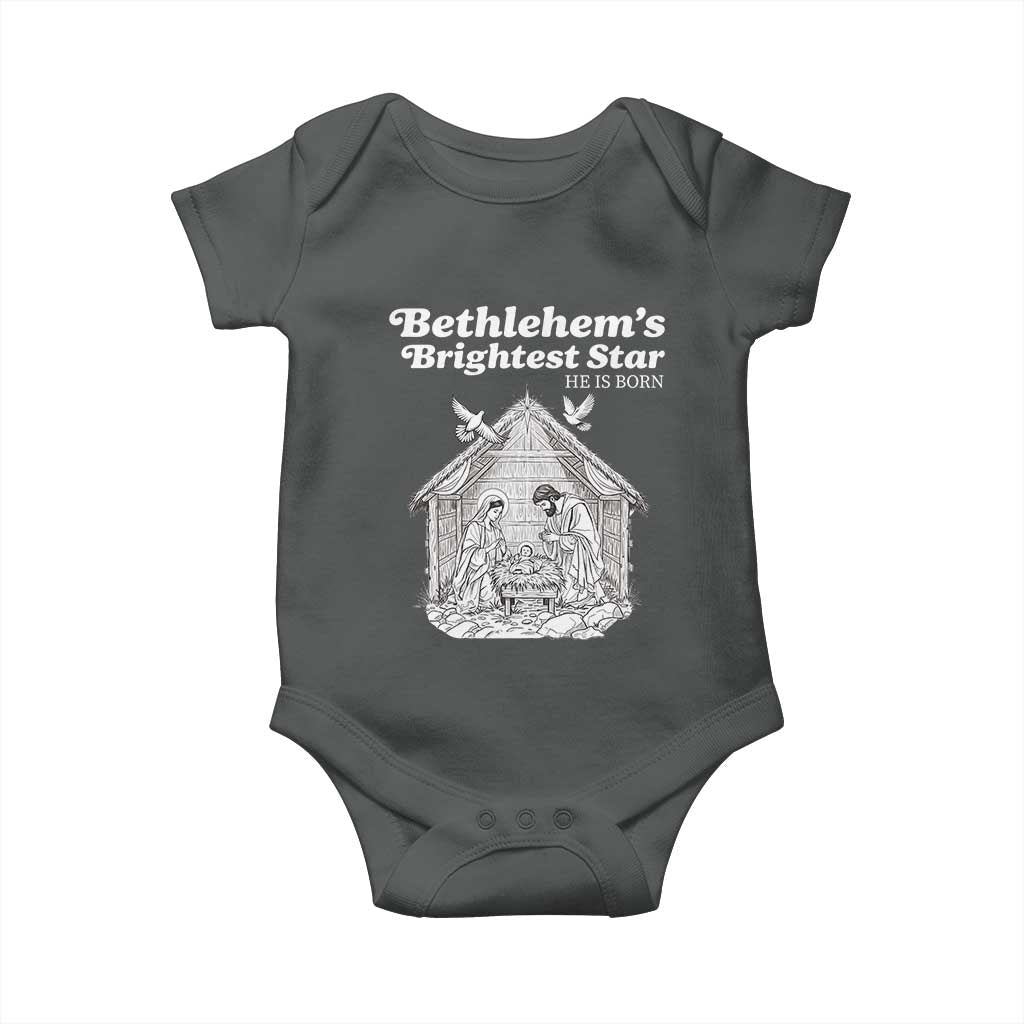 Nativity Scene Baby Onesie Brightest Star of Bethlehem He Is Born Christian Christmas - Wonder Print Shop
