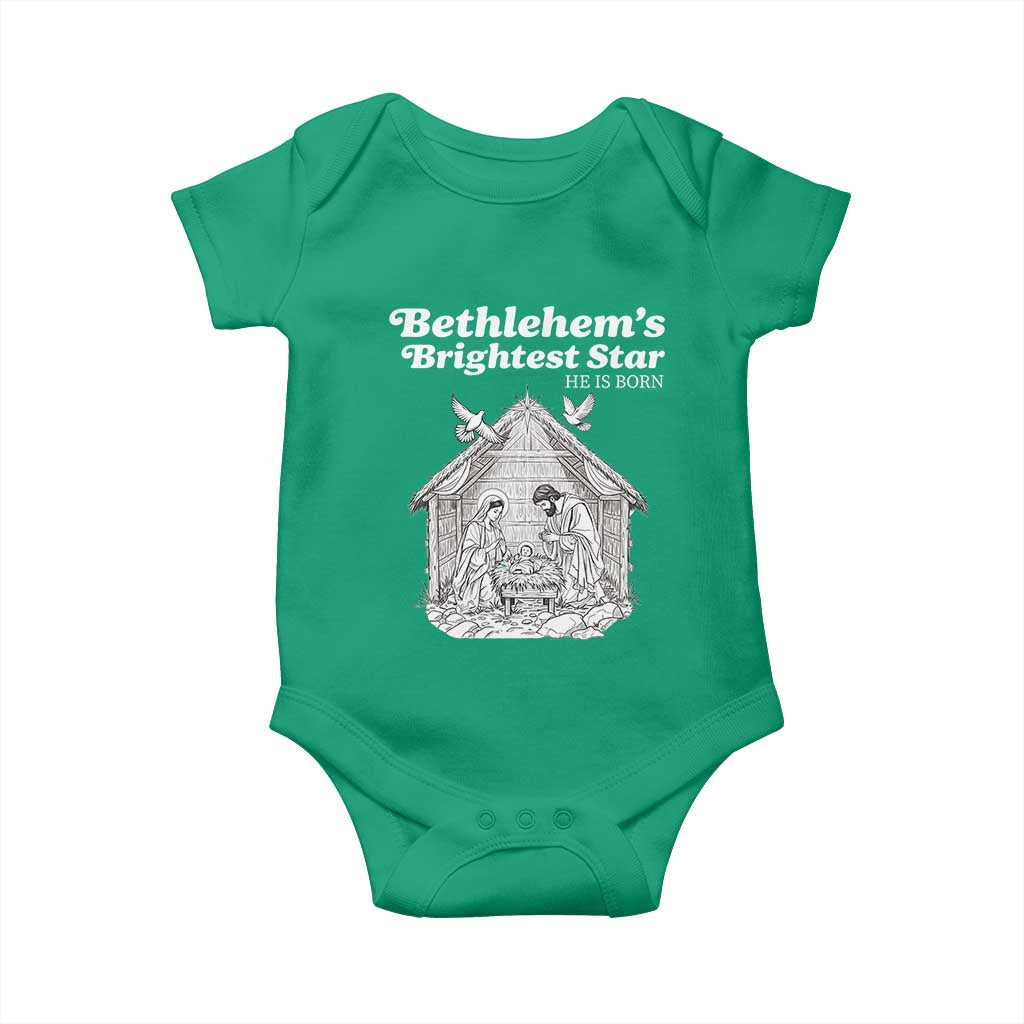 Nativity Scene Baby Onesie Brightest Star of Bethlehem He Is Born Christian Christmas - Wonder Print Shop
