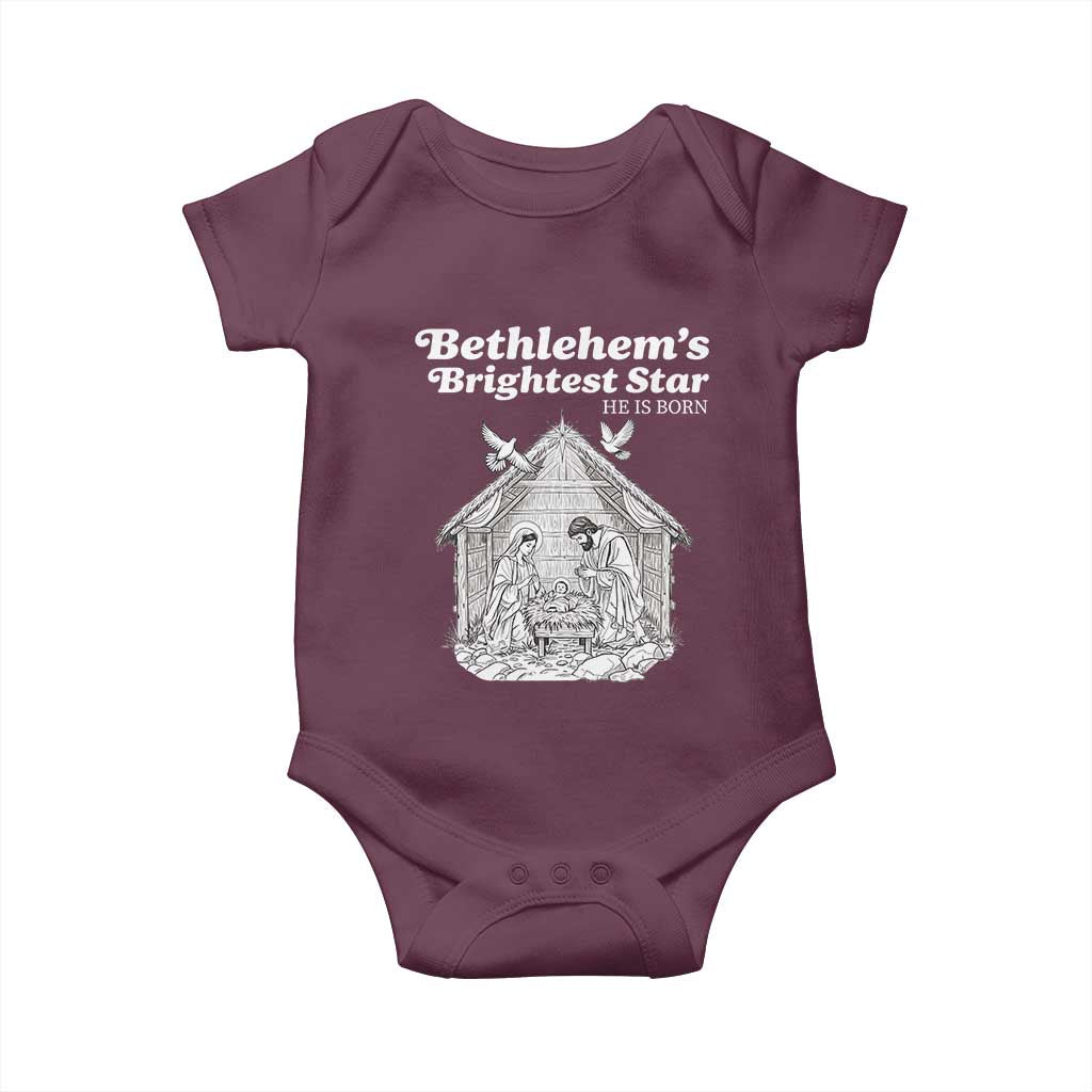 Nativity Scene Baby Onesie Brightest Star of Bethlehem He Is Born Christian Christmas - Wonder Print Shop