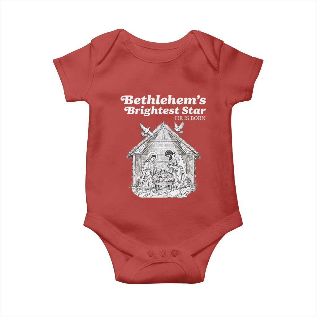 Nativity Scene Baby Onesie Brightest Star of Bethlehem He Is Born Christian Christmas - Wonder Print Shop