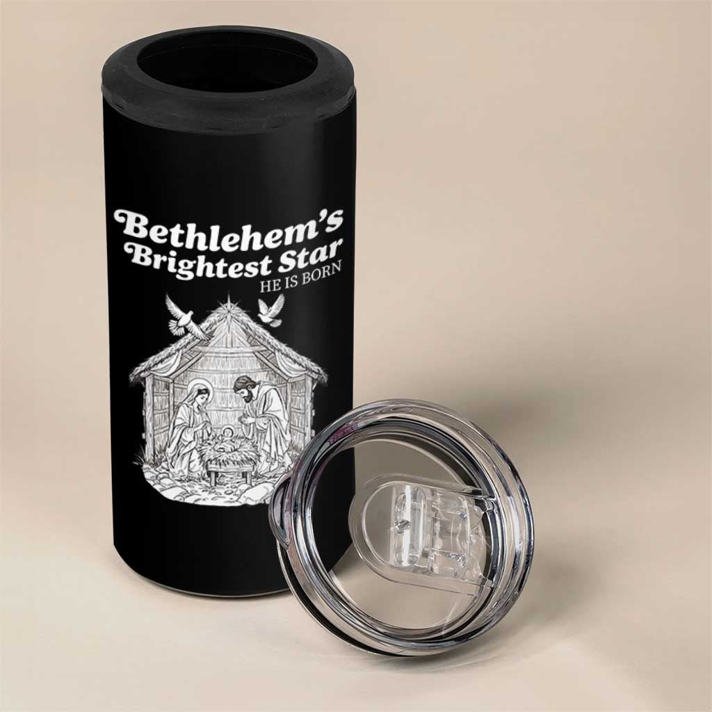 Nativity Scene 4 in 1 Can Cooler Tumbler Brightest Star of Bethlehem He Is Born Christian Christmas - Wonder Print Shop