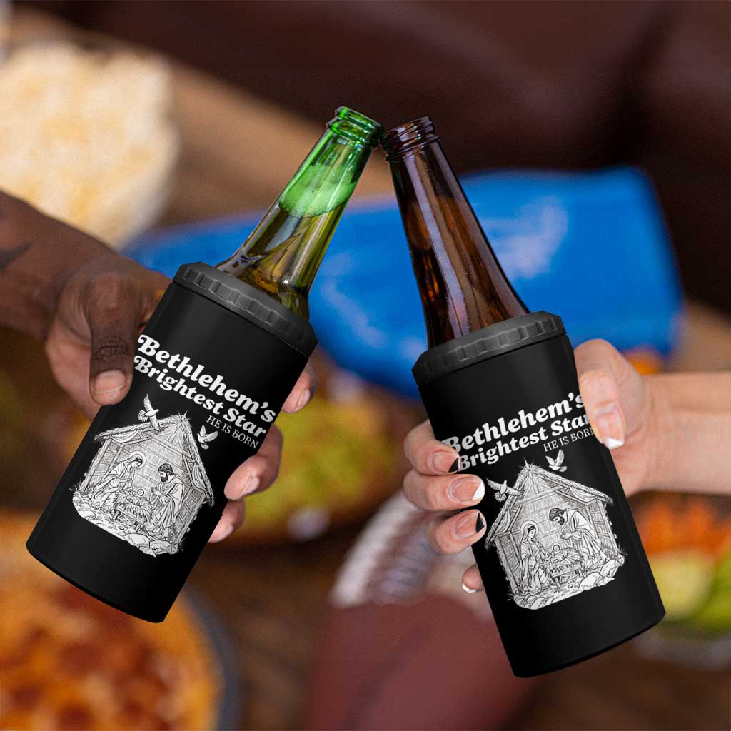 Nativity Scene 4 in 1 Can Cooler Tumbler Brightest Star of Bethlehem He Is Born Christian Christmas - Wonder Print Shop