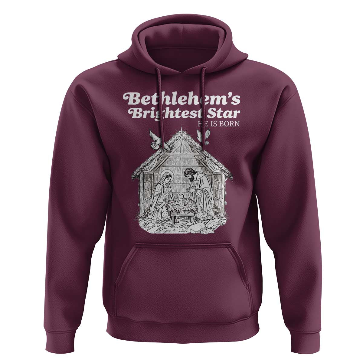 Nativity Scene Hoodie Brightest Star of Bethlehem He Is Born Christian Christmas - Wonder Print Shop