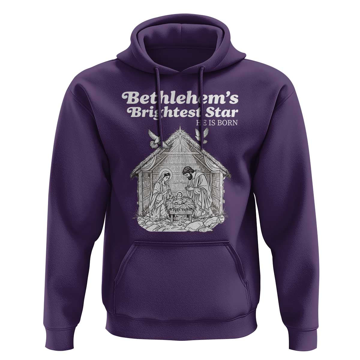 Nativity Scene Hoodie Brightest Star of Bethlehem He Is Born Christian Christmas - Wonder Print Shop
